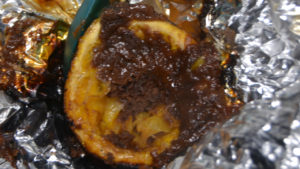 Brownies cooked inside an orange peel