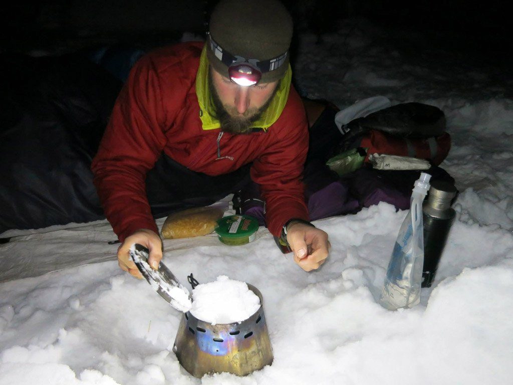 Winter Pacific Crest Trail thru hike cooking