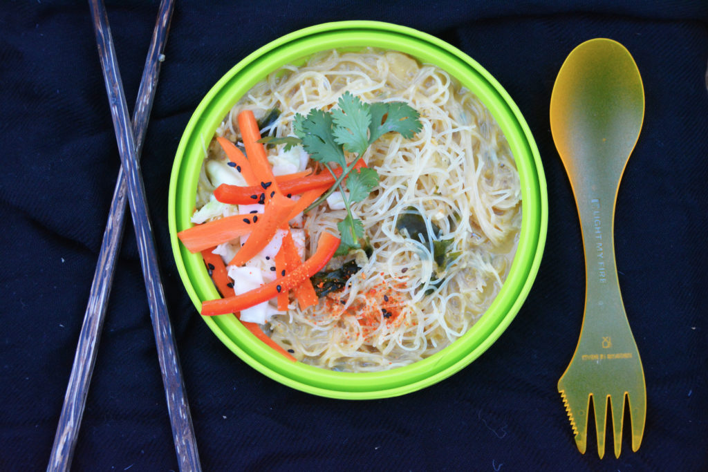 How to make a one pot peanut curry noodle bowl with pickled vegetables