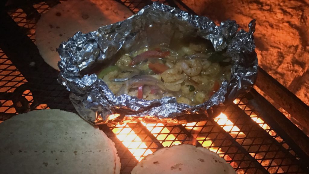 Campfire foil recipe for shrimp fajitas